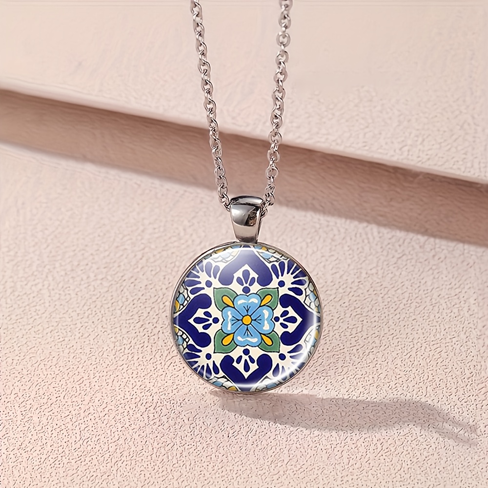 4pcs Blue Flower Jewelry Set, Necklace, Bracelet, Earrings